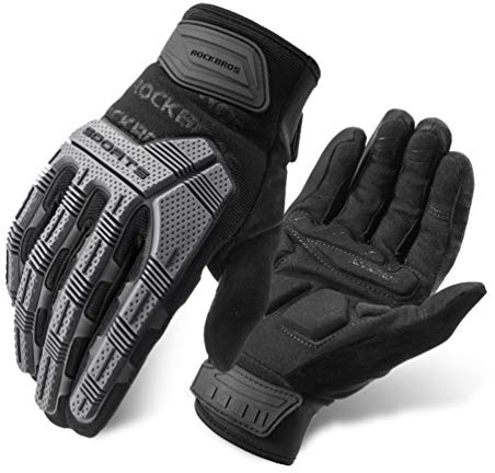 ROCKBROS Mountain Bike Gloves With 6MM Gel Pad, Touch Screen, Knuckle Protection for Dirt Bike, Motorcycle Cycling, BMX, MX, ATV, MTB Racing - Black-L