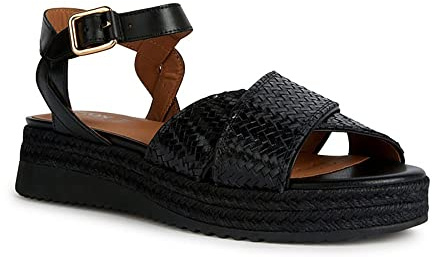 Geox D Eolie, Sandali Espadrillas Wedge Donna, Nero, 39.5 EU