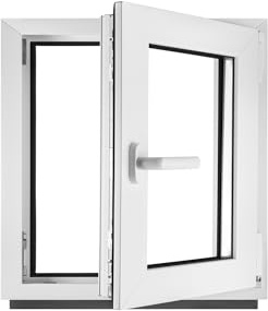 Ventana PVC (reforzado) Ancho x Alto 800 x 800 mm - Blanca - Vidrio Transparente - Oscilobatiente con Triple Acristalamiento 80 x 80 cm Derecha - Alta Eficiencia Energética