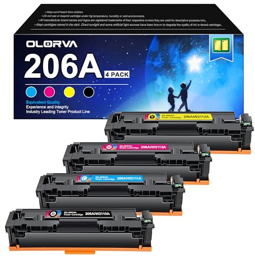 OLORVA 206A Toner Cartridge 4 Pack | Toner Cartridge Replacement for HP 206A 206X Compatible with HP Color LaserJet Pro MFP M283fdw M283cdw M255dw, Color Pro MFP M283 M255 Series | W2110A