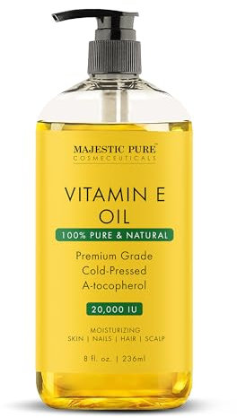 MAJESTIC PURE Vitamin E Oil | 100% Pure and Natural Cold Pressed Vitamin E oil for Skin, Scars, Face, Nails, Hair, Scalp | 20,000 IU | Non-GMO Verified | Hair & Body Oil | 8 Fl Oz