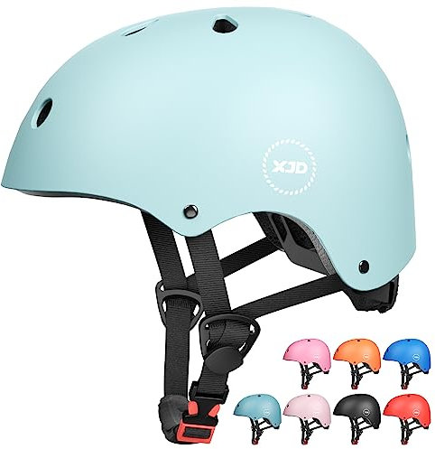XJD Fahrradhelm Kinder Jugend Kinderhelm Einstellbare Skateboard Helm Skaterhelm für Fahrrad Skateboard Scooter Roller Kinderfahrradhelm für 3-13 Alt Mädchen und Jungen (M: 55-58 cm, Hellblau)
