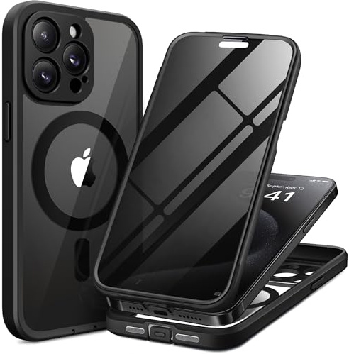 TIESZEN for iPhone 15 Pro Max Case, Compatible with MagSafe, Built-in Privacy Screen Protector and Camera Protection, Anti Spy Full Body Dustproof Shockproof Hard Phone Case 6.7, Black