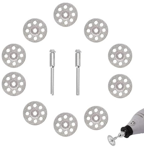 TUKNN Discos Dremel Diamante, Disco Corte Diamante Dremel, Hojas de Sierra Circulares de Diamante, Mini Hoja de Sierra Circular, Discos de Corte y 2 Mandriles para Herramienta Rotativa, 25mm, 10PCS