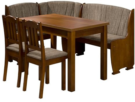 Mirjan24 Eckbankgruppe Jowisz, Küchensitzgruppe aus Erlenholz, Eckbank Gruppe besteht aus Kücheneckbank, 2X Stuhl, Tisch, Esszimmer Sitzbank (Holzfarbe: Braun, Stofffarbe: Lawa 02)