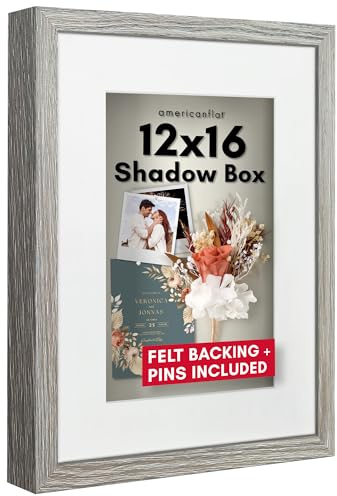 Americanflat 12x16 Shadow Box Frame with Polished Plexiglass - Use as 8x12 Frame with Mat or 12x16 Without Mat - Silhouette Collection - Driftwood with Soft Felt Back