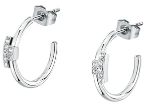 TRUSSARDI Orecchini Donna in Acciaio a Cerchio, Cristalli, Collezione T-LOGO - TJAXC86