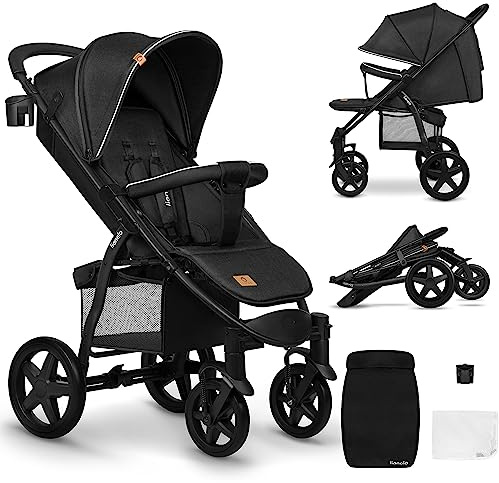 LIONELO ANNT Plus Stroller Pushchair for Toddlers from Birth to 4 Years (22kg) Compact, Light & Foldable, Lie-Flat Position, EVA Foam Wheels, Mosquito Net, Footblanket, Drink Holder, Basket, XXL Hood