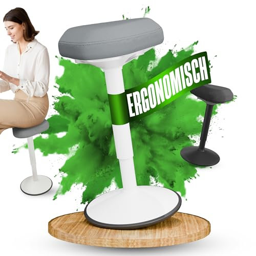 VITALMATE Ergonomischer Bürohocker Höhenverstellbar & rutschfest - Hocker mit Schwingeffekt - Stehhocker fürs Arbeitszimmer & Büro - Stehhocker höhenverstellbar - Stehhilfe Büro – Stehstuhl