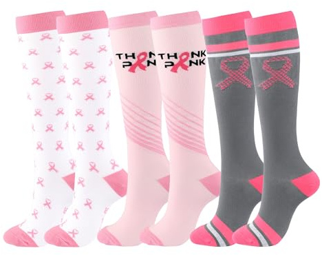 Zssxysm 3 Paia Calze Compressione Graduata per Donna, Calze Lunghe Contenitive Antitrombo, Calze Elastiche Sportive per Running, Sci, Ciclismo, Trekking, Viaggi a Lungo Raggio (Rosa)