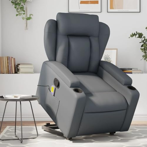 IKAYAA | Sillón Relax Reclinable con Elevador Levanta Personas Mayores | 6 Zonas de Masaje | Lectura Salón Despacho | Tapizado en Cuero sintético | 77 x 94,5 x 100 cm | Gris