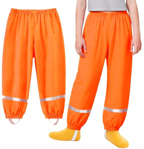 Baogaier Kids Waterproof Rain Trousers Boys Girls Mud Dirty Proof Pants with Reflective Strip Outdoor Overtrousers Lightweight School Play Cycling Rainwear for Age 5-6 Years, Orange