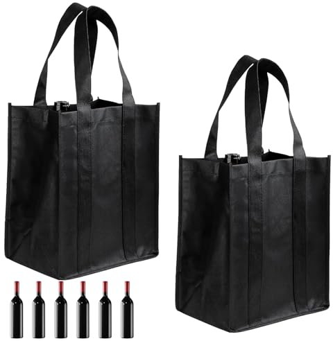 GIEEU Wine Bottle Carrier,2 Pcs Bottle Bags for Wine,Reusable Wine Bottle Holder Bag for 6 Bottles, Wine Gift Bag Carry Handle for Party Picnic Camping Wine(31 X 25 X 18cm)