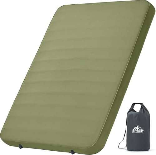 OUTSKIRT Matelas de couchage auto-gonflant, 10,2 cm d'épaisseur, matelas de camping double avec isolation et sac de pompe, tapis de camping portable pour tente, voiture, camion ou camionnette, matelas