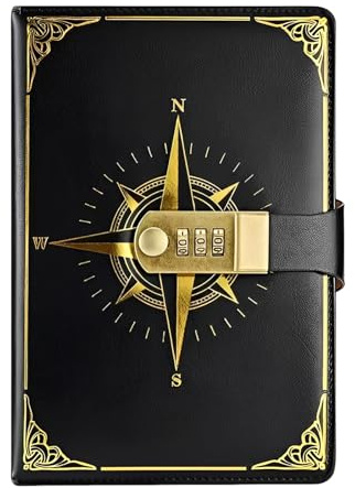 Regerly Diario con Candado, 1 Pieza Diario De Piel Sintética a5 con Cerradura Cuaderno De Cuero Vintage con Cerradura De Combinación Cuaderno De Viaje con 200 Páginas (Schwarz)