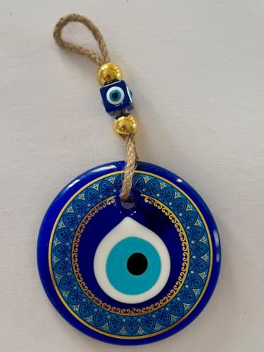 Casasofté Evil Eye 4.3 inch Hanging Wall Ornament – Handmade Blue Glass Amulet – Traditional Nazar Charm for Home, Office & Gifts (Palm Tree Style)