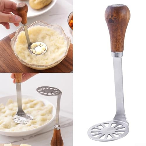 Besttoolifes Mini presse-purée en acier inoxydable avec manche en bois - Spatule à fromage - Outil de cuisine pour écraser les pommes de terre et les avocats
