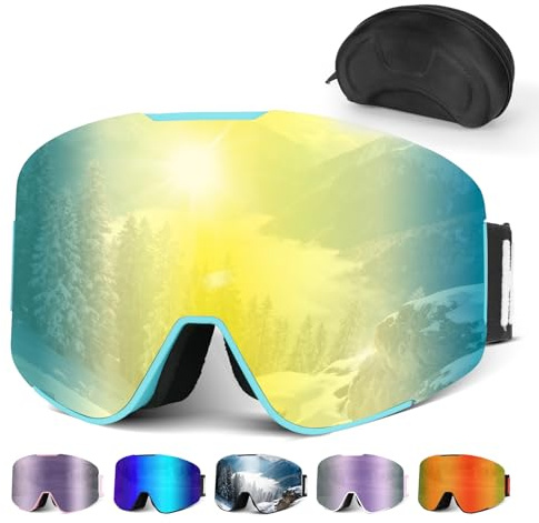 Hikeen Lunette de Ski Photochromiques: Masque de Ski Look Iridé Lunette Ski Anti-Buée Protection UV pour Homme Femme, Lunette Moto Cross Triple Rembourrage pour Snowboard-Boîtier de Rangement- Cadeau