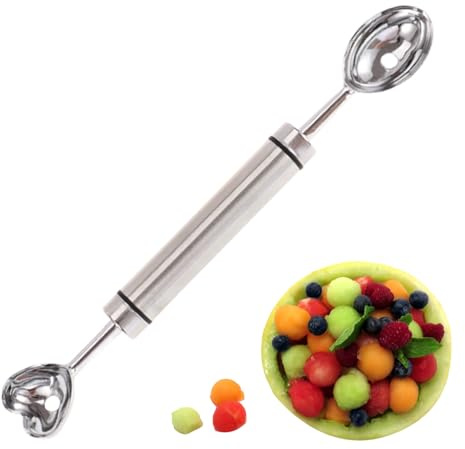 Juego De Cucharitas Para Bolitas De Sandía,Cortador De Acero Inoxidable De Doble Cabeza Para Sandía Melón,Postre Helado Sorbete Melón Cuchara Bola | Para Servir Peras Y Frutas