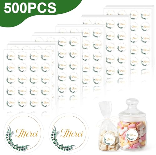500pcs Autocollant Merci Étiquettes Autocollantes Rondes 4cm Adhésif Étanches Eucalyptus Pour Mariage Stickers Remerciements Cadeau Emballage Artisanat Fêtes Cartes Vœux Anniversaire