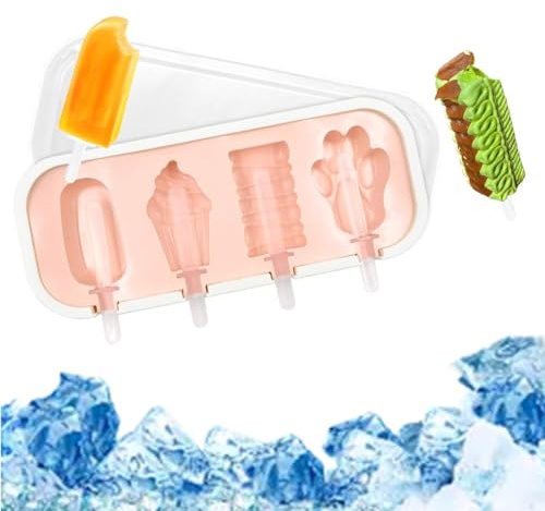 LYITZW 1 Pezzo, Stampo per Gelato in Silicone con 4 Forme Diverse, 6 Bastoncini Riutilizzabili e Coperchio, Ideale per Fare Gelati, Ghiaccioli e Snack Congelati Fatti in Casa, Blu