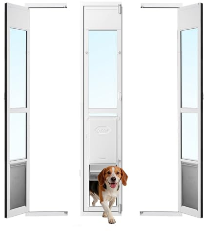 VEVOR Chatière pour Porte Coulissante en Verre, Porte pour Chien et Chat, Ouverture Pivotante à 180°, Hauteur Réglable de 1927 à 2049mm, Cadre en Alliage d'Aluminium, Rabat et Verrouillage, Taille L