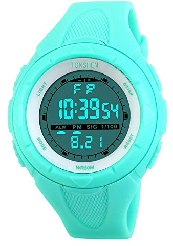 TONSHEN Moda Relojes de Mujer Chico Chica Digitales LED Outdoor Deportivos Militares Táctica Multifuncional Electrónica Relojes 50M Resistente Agua Bisel Plástico Y Correa Goma Alarma Fecha