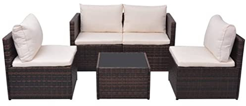 vidaXL Gartensofa 5-TLG. Poly Rattan Braun Gartenmöbel Sitzgruppe Garnitur