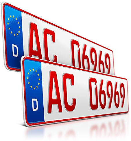 schildEVO 2 rote Kennzeichen | Händler | Oldtimer | OFFIZIELL amtliche Nummernschilder | DIN-Zertifiziert – EU Wunschkennzeichen mit individueller Prägung | Autokennzeichen | DHL Versand