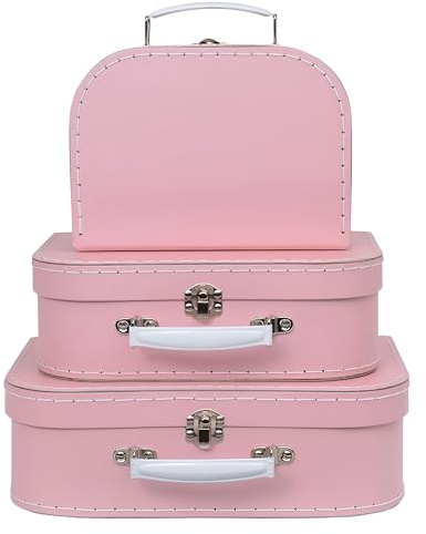 Jewelkeeper - Maletas Decorativas de cartón, Juego de 3 - Baúl para Juguetes para cumpleaños, Bodas, Navidad, guarderías, decoración de Oficina, vitrinas y Fotos - Diseño Rosa de bebé Suave
