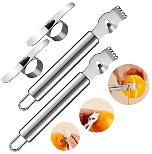 Mudder 4 Pieces Lemon Zester Grater, Stainless Steel Orange Peeler for Cocktails, Lemon Twist Peeler with Channel Knife, Ring Orange Opener, Knife Tool Kitchen Accessories for Kitchen Gadgets