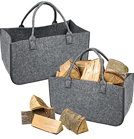 YRHome Lot de 2 sacs en feutre pour bois de cheminée - Pliable - Jusqu'à 30 kg - 50 x 25 x 25 cm - Gris clair