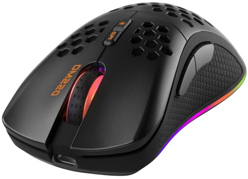 DELTACO Gaming DM220 spelmus trådlös optisk svart 7 knappar 4800 DPI upplyst, uppladdningsbar