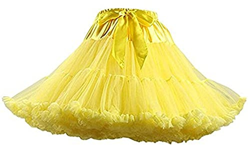 PhilaeEC Falda corta de tul para mujer, falda corta de tutú, vestido de baile, enagua bajo falda, falda plisada, disfraz de fiesta, longitud 40 cm, cintura 55-95 cm, amarillo, Talla única