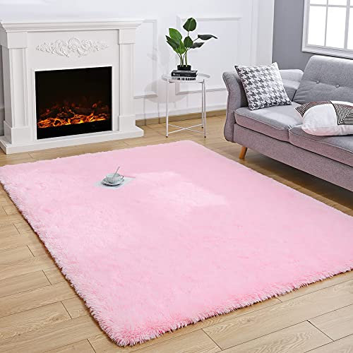 ROHATIM Hochflor Teppich Wohnzimmer Super weich Shaggy Teppich Flauschiger,Soft Area Rug Schlafzimmer Teppiche Super weich Fluffy Kindermatte(Rosa,160 x 230 cm)