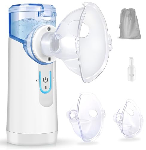 Inhaliergeräte für Erwachsene Vernebler Inhaliergerät Kinder, geräuscharmes Tragbar Mesh Nebulizer Inhalator Set USB wiederaufladbar mit Mundstück und Masken