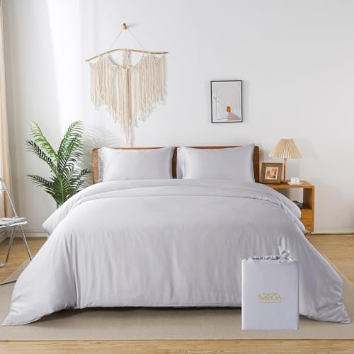 bienDo Bamboo Single Duvet Cover Set, Light Grey, All Season Bed Cover | Silky Soft, 400 Thread Count, Breathable, Hypoallergenic, Skin and Hair Friendly, Cooling, Temperature Regulating, Corner Tie
