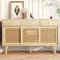 LATICO Sideboard Kommode mit 3 Schubladen und 3 Schiebetüren Stauraum, Rattangeflecht, 120x40x78cm Küchenschrank Buffetschrank Cabinet Standschrank Anrichte Esszimmer Wohnzimmer (Eichefarben)