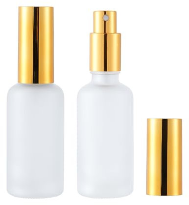Over News Refillable Glass Spray Bottles for Essential Oils, Cleaners, and Aromatherapy - Fine Mist Sprayer Dispenser - 2 Pack (60 ml, Gold)