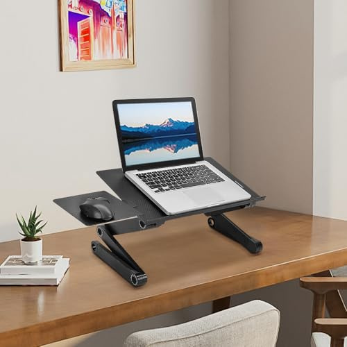 Support PC Portable Lit, Table de Lit pour Ordinateur Portable avec Pieds Pliables et Angle Réglable à 360° pour Tablette, Livres, Magazines, Petit-déjeuner-54 * 27 * 4,5 cm-Noir-1PC