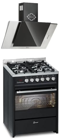 GURARI GCH E 610 BL+GCH S 482 60 IS gas-stående spis 60 cm gasspis med elektrisk ugn 60 L, räckviddsblandare med köksfläkt 60 cm 1000 m³/h