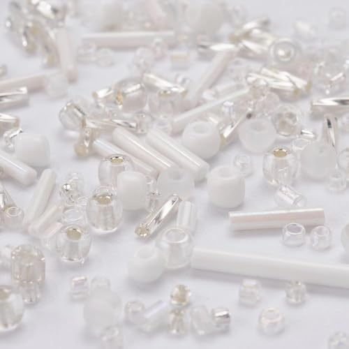 Handicraft Emporium | Glass Seed Beeds | Mixed Shapes | Mixed Sizes | Approx 50g | White