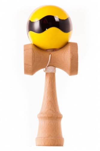 Genérico Kendama NK Jeu d'adresse et de dextérité en bois de hêtre avec corde de rechange, jaune et noir