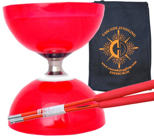 Red Cyclone Quartz II Diabolo triple roulement avec bâtons en verre colorés et sac de transport