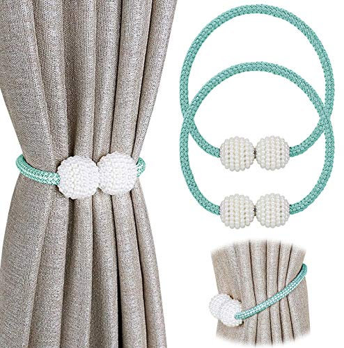 Pinowu Vorhang Raffhalter DIY Kreativ Modellierung Vorhang Holdbacks (2 Stück), Hand Stricken Vorhang Clips für Home Office Fensterdekoration (Türkis)