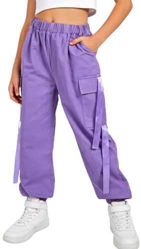 Rolanko Pantaloni Cargo per Bambini,Pantaloni da Jogging per Ragazzo e Ragazza Street Hip Hop Dance(Viola,11-12 anni/160)
