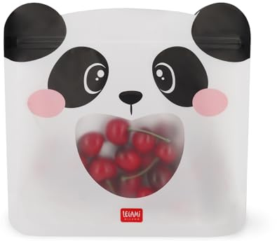 Legami - Set di 3 Buste per Alimenti, 3 Diverse Misure S, M, L, Sacchetti Richiudibili, Riutilizzabili, Lavabili in Lavastoviglie, Snack Bags Pratici, Panda