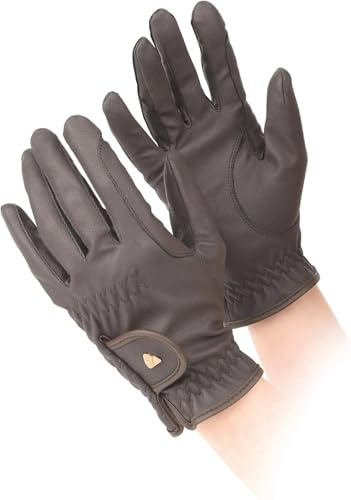 Aubrion Shires PU Synthetic Leather Horse Riding Gloves Child - Brown Small, Brown