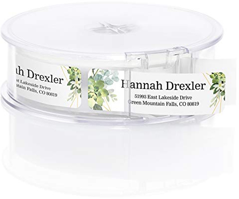 Greenery Frames Rolled Address Labels/Roll of 250 Personalized Address Labels/Designer Return Address Stickers in Elegant Plastic Dispenser