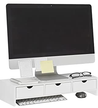 SoBuy BBF03-W Monitorerhöhung Monitorständer Bildschirmständer Schreibtischaufsatz mit Fächern und 3 Schubladen Weiß BHT ca.: 51x12x25cm